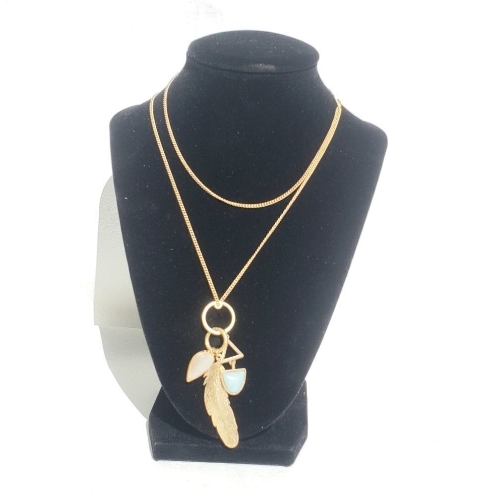 Semi Precious Stone Double Gold Chain Necklace